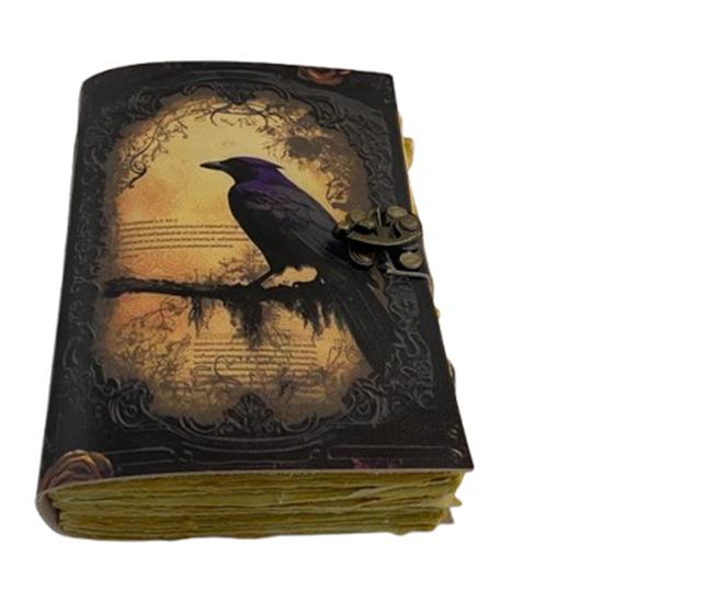 Raven Leather Journal 5×7” | Handmade Deckle-Edge Paper Diary 200 Pages | Gothic Crow Notebook | Vintage Lock Diary