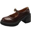Retro brown small man thick heel heightened small leather shoes women's 2025 new summer skirt Mary Jane single shoes