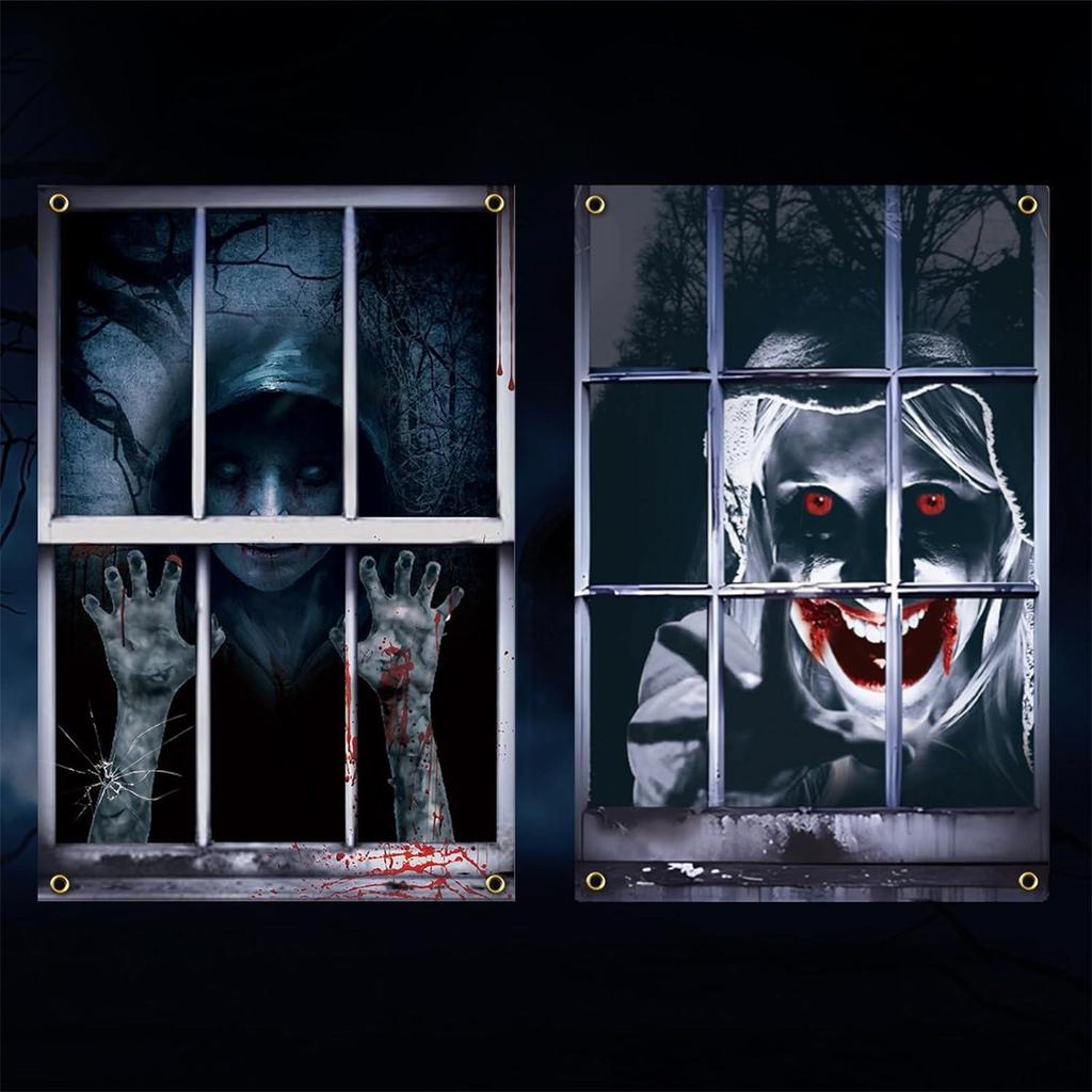 Halloween 2-pack Door And Window Curtain Background Hanging Cloth Horror Ghosts Outdoor Decoration Scene Hanging Cloth