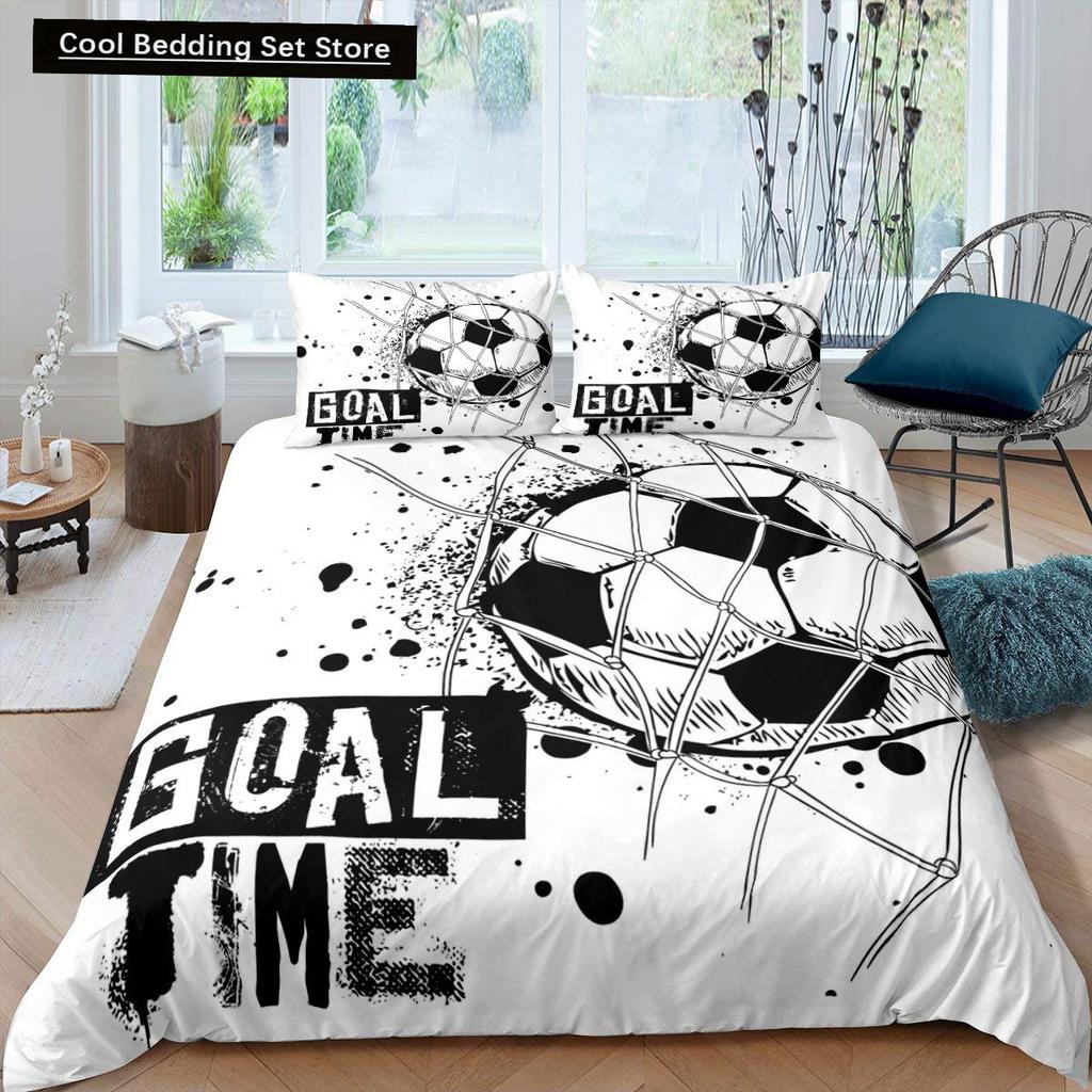 3D Football King Queen Duvet Cover Soccer Bedding Set for Kids Teens Boys Ball Sports White Red 2/3pcs Polyester Quilt Cover