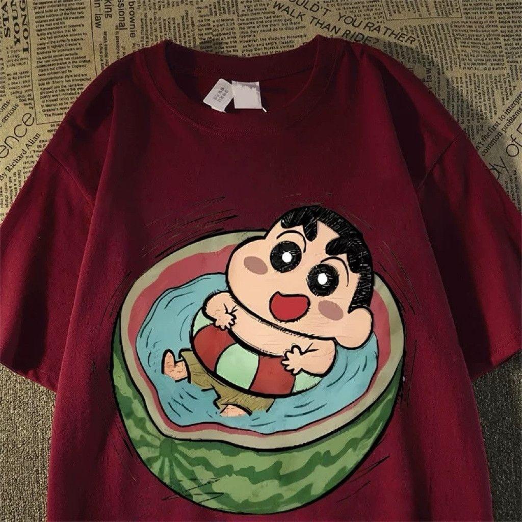 

Crayon Shin Chan Watermelon Float Print Casual T Shirt Cute Anime Short Sleeve Tee for Unisex Women S