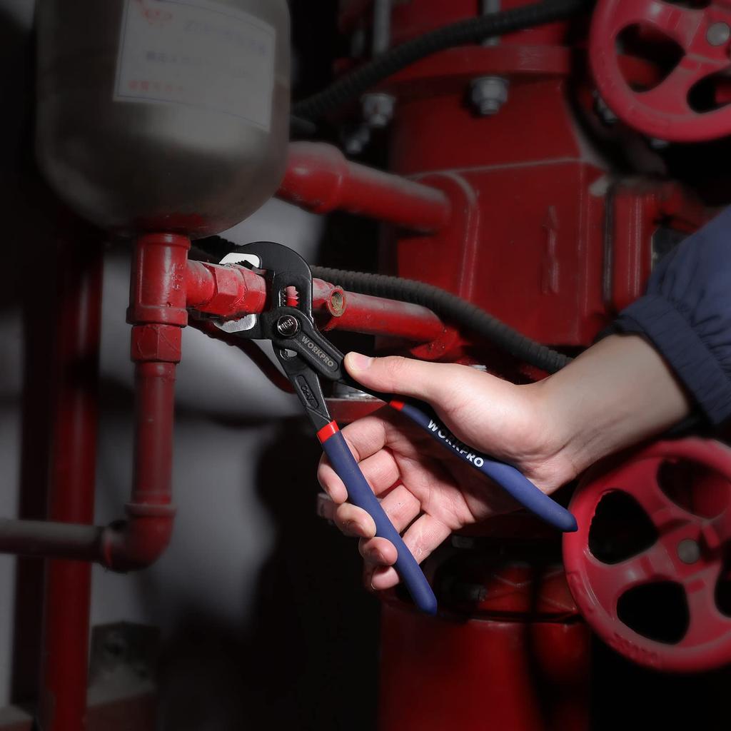 WORKPRO Water Pump Pliers, Strong, 12-way Adjustment, 250mm Overall Length, Quick Release Adjustment