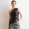 Women's Single Shoulder Sleeveless Vest, Autumn New Solid Color Slim-fitting Diagonal Neck Zipper Slim Top