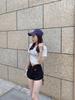 Women's Large Black Wide-Leg Drawstring Zipper A-Line High Waist Casual Shorts - Spring/Summer 2025