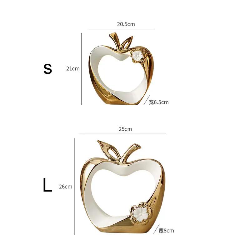 Golden Hollow Apple Miniatures Sculptures Ceramic Handicrafts Figurines Decoration Crafts Office Home Decoration Accessories