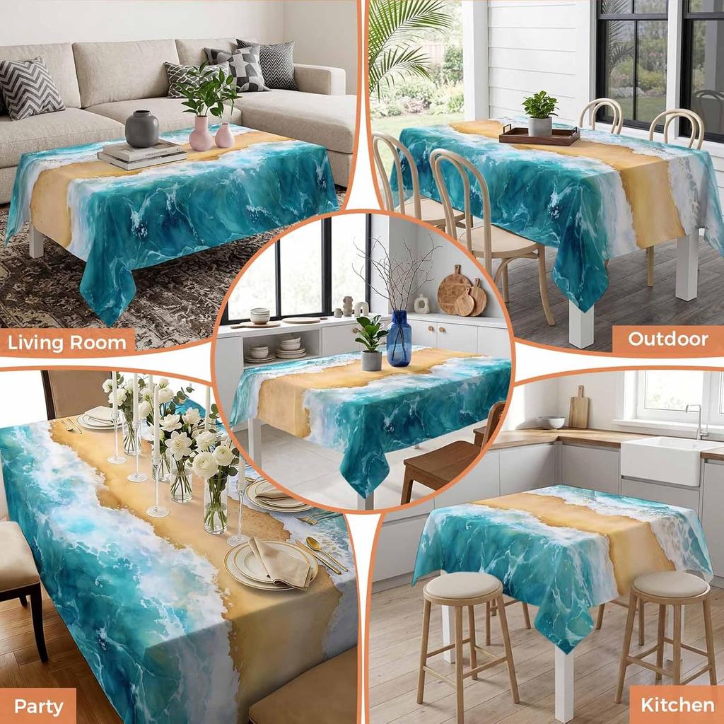 Nautical Ocean Sea Wave Waterproof Table Cloth for Table Decor Reusable Kitchen Dining Tablecloth Holiday Party Decorations