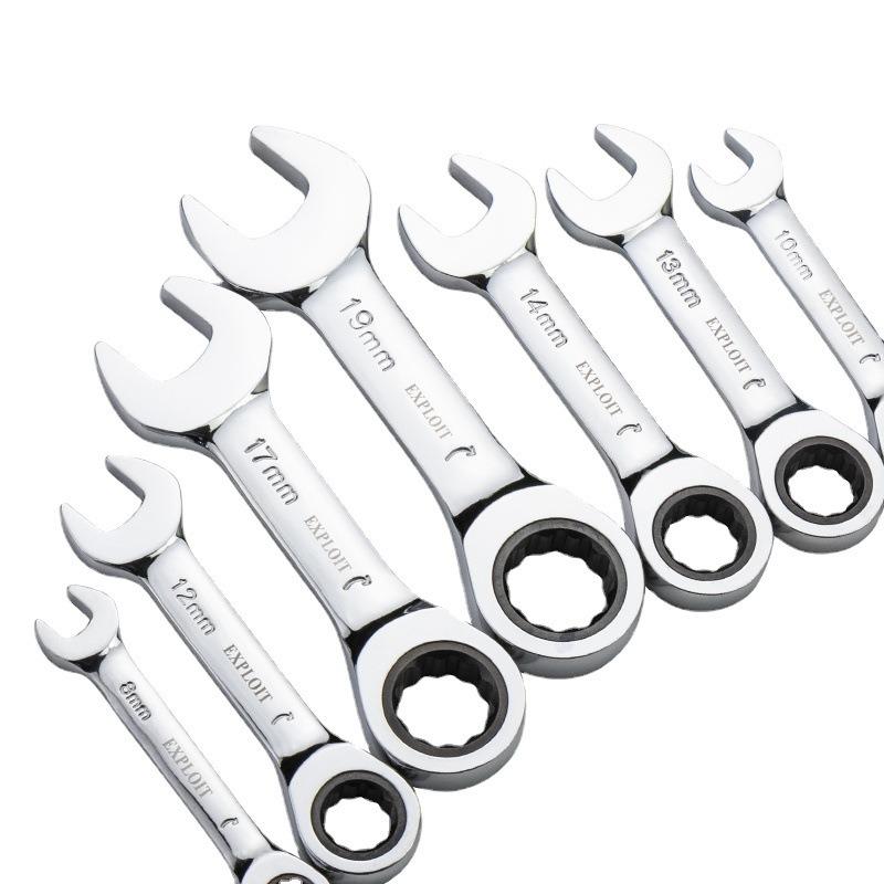 Short Handle Adjustable Head Ratchet Wrench Mini Fast Ratchet Wrench Labor-saving Auto Repair Hardware Dual-purpose Wrench Tool