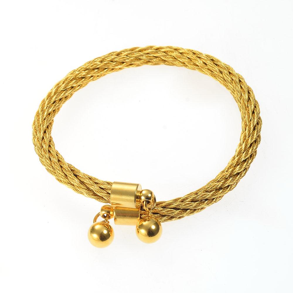 Punk Stainless Steel Cuff Bracelets Bangles Unisex 18K Gold Plated Knitted Open Bangle Pulseras Luxury Jewelry YAZKY Gift