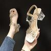 Fashion Women Sandals 2024 Summer Pvc Crystal Flower Chunky Heel Peep Toe Back Strap Elastic Elegant Fashion Shoes Ladies Zapatos