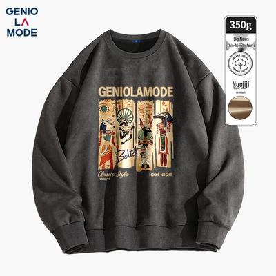 GENIOLAMODE Herren Wildleder Samt Locker Rundhals Sweatshirt