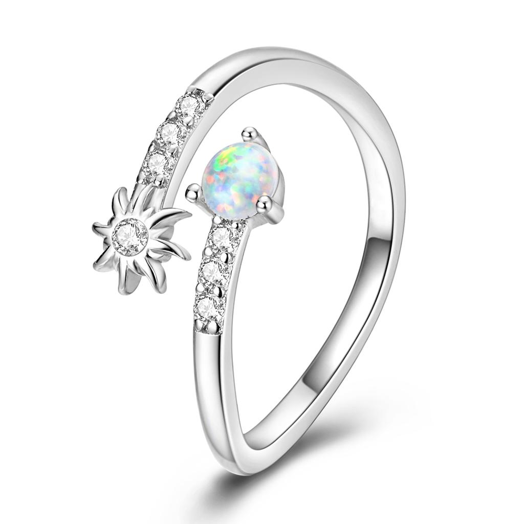 Copper Sun Opal Open Adjustable Ring For Women Ladies Sparkling Party Wear Luxury Gift Jewelry