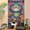 Colorful Magic Cat Blooming Flowers Digital Printing Polyester Wall Tapestry Suitable for Use In Living Rooms Offices Bars Party