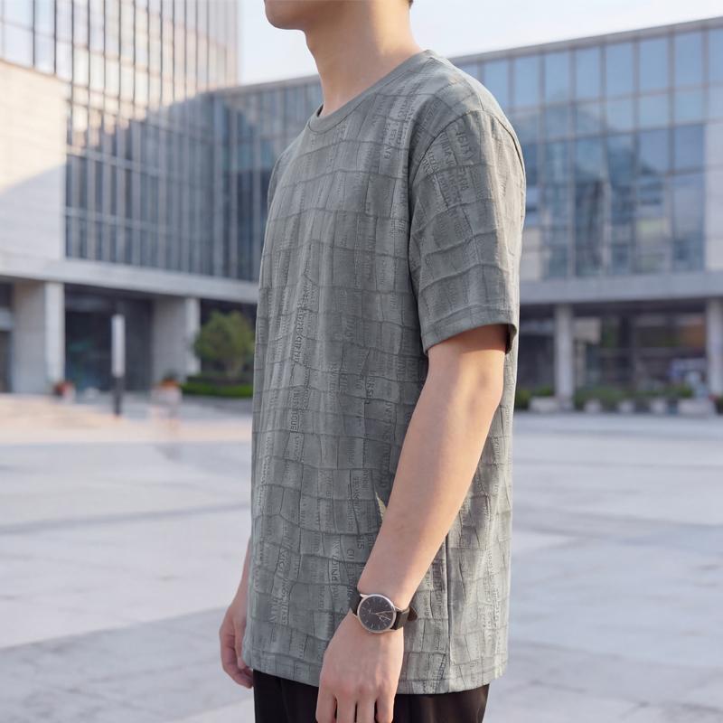 Men's Plus Size Grid Text Print T-Shirt – Textured Short Sleeve Casual Tee (Sizes 5XL-11XL) for Summer Streetwear