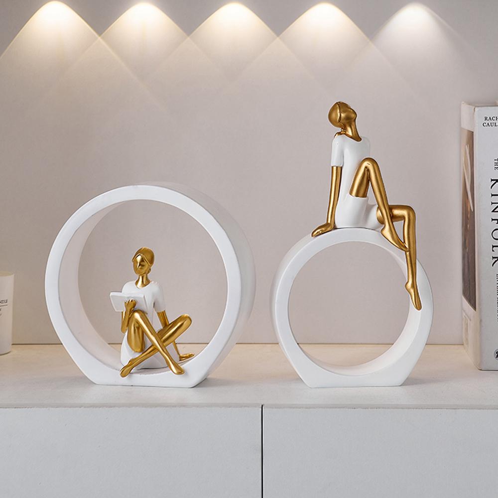 Leichte Luxus-Heimdekoration, Kunstharz, Lesestatuen, Wohnzimmer-Tischdekoration, abstrakte Figuren, Desktop-Zubehör