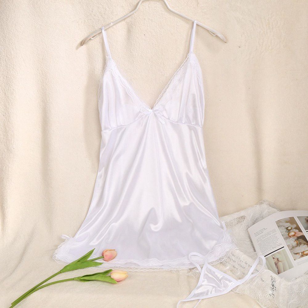 Sexy Lingerie Silk Satin for Women Summer Lace Sleepwear Nightdress Nightwear Skirt