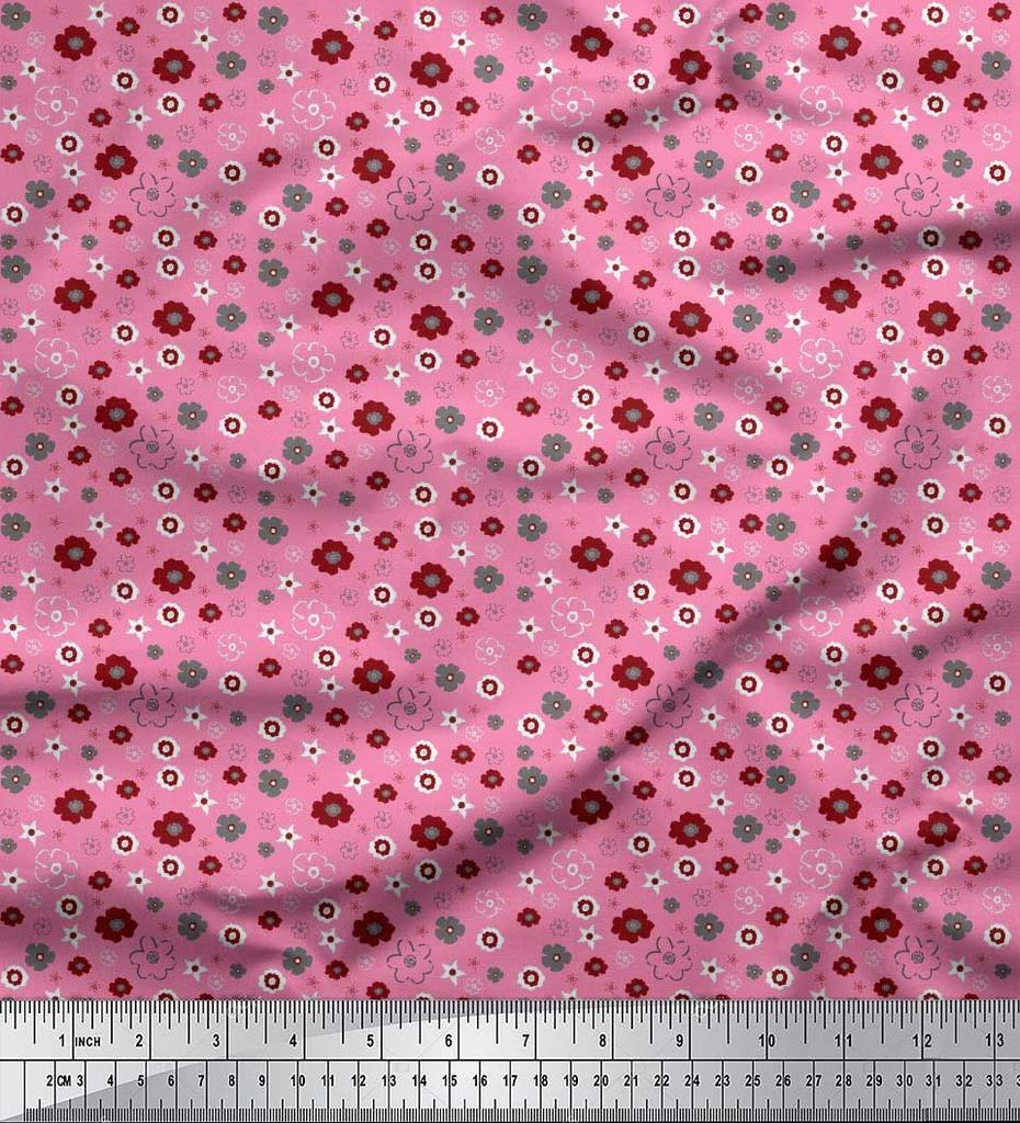 Soimoi Purple Japan Crepe Satin Fabric Flower Artistic Decor Fabric Printed Metre 42 Inch