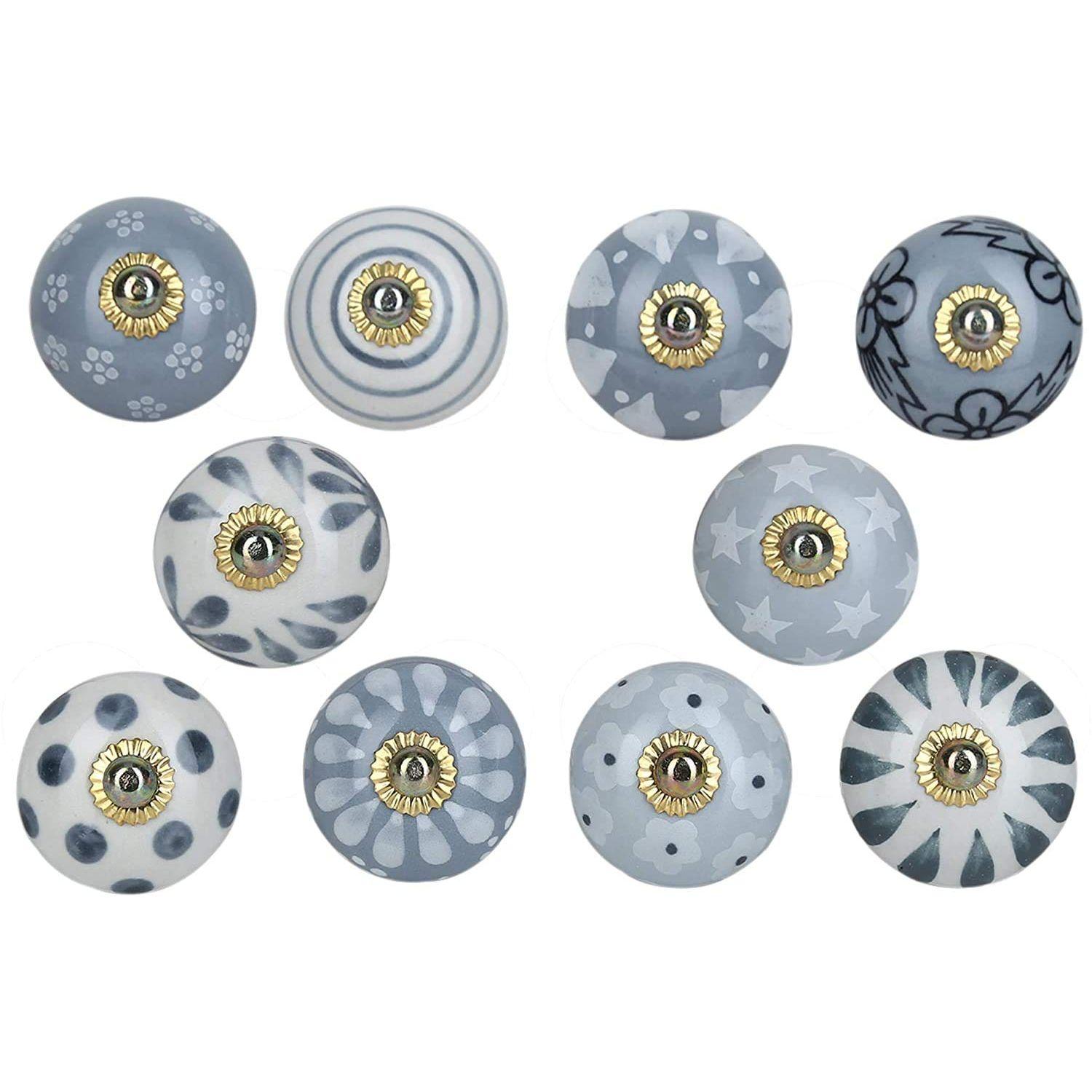 

Vintage Assorted Blue Pottery Ceramic Drawer Handle for Kitchen Cabinets Home Interior Decor Hardware - Grey - Pack of 6 Knobs