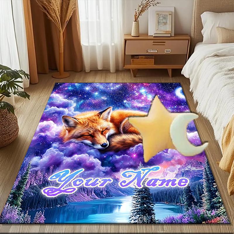 1PC Custom Name Fox Dreams Stars Theme Floor Mat Ideal for Living Room, Game Rooms, Office, Bedroom, Floor Mat Playful Design