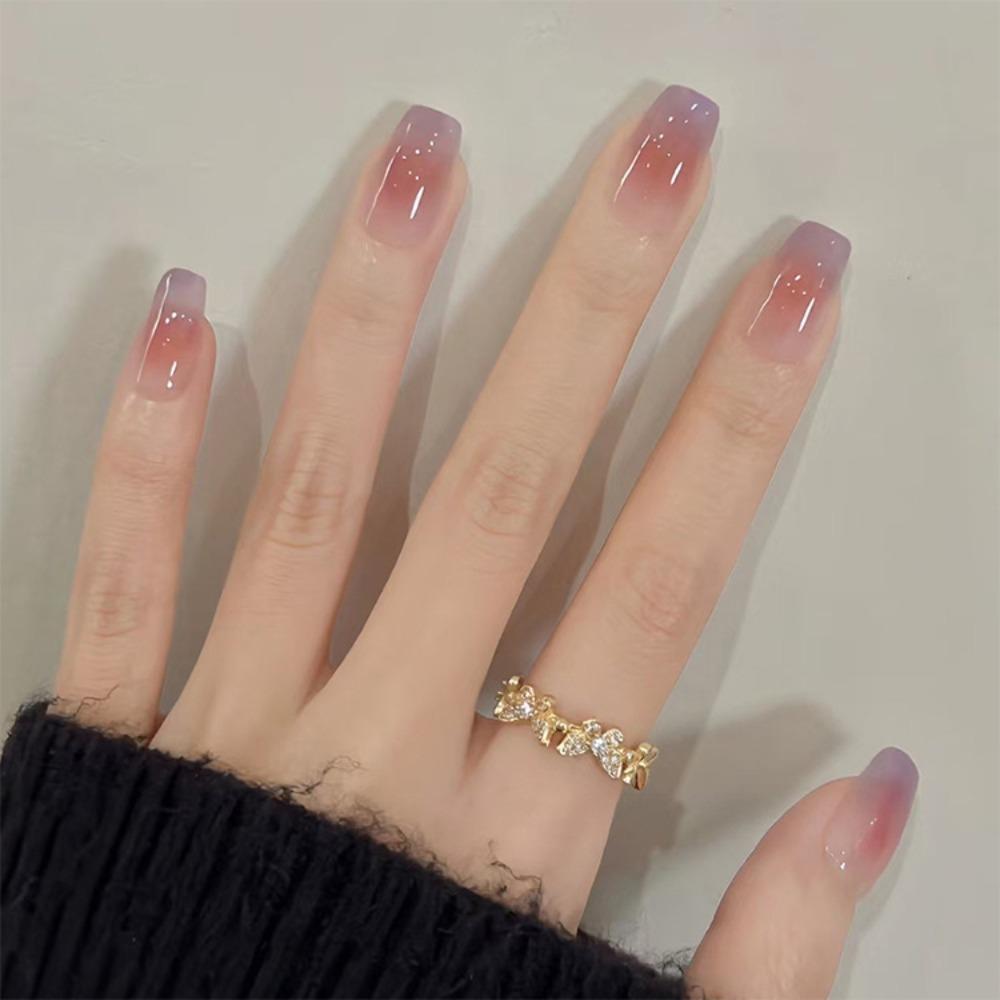With Glue French False Nails Gradients Nail Tips Fashion Fake Nails  for Women and Girls