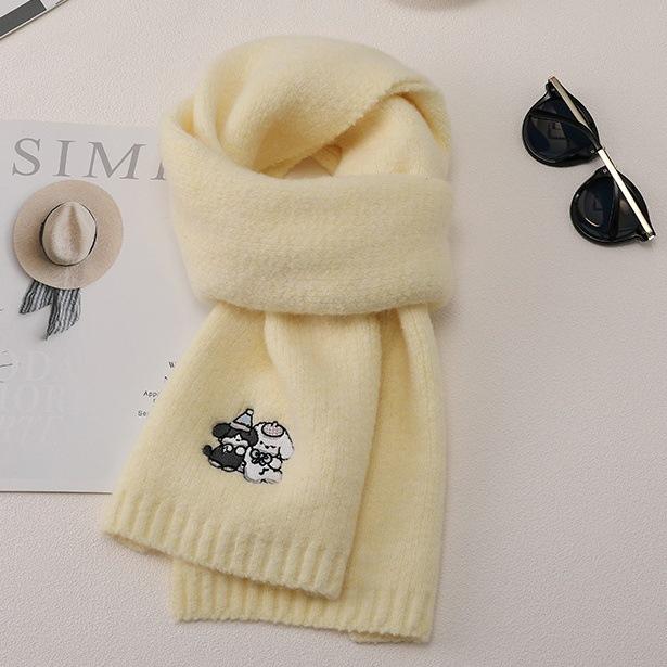 Korean atmosphere puppy embroidery including wool scarf women's new winter warm knitted wool adult scarf