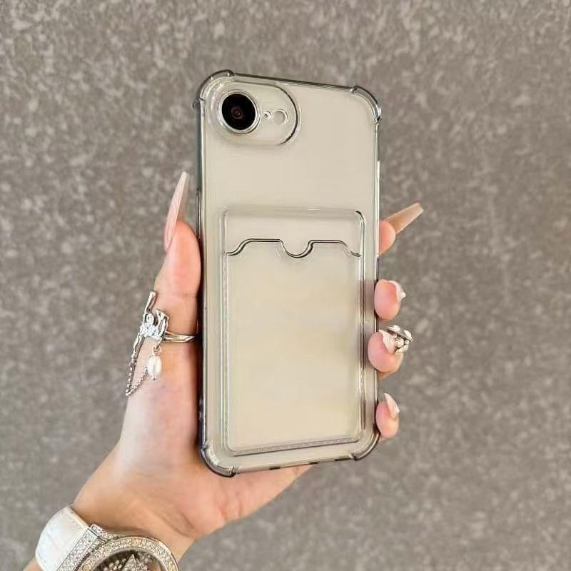 Transparent Wallet Phone Case for iPhone 16e 17e 16 17 E Clear Card Bag Slot Holder Cover