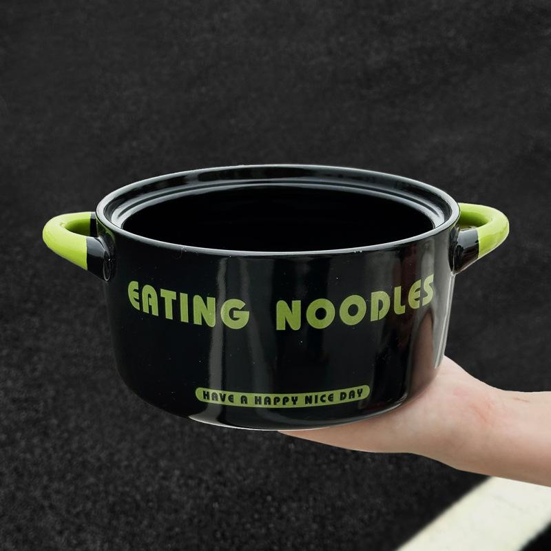 High-value Cartoon Instant Noodle Bowl with Lid, Snail Powder Bowl for Students In Dormitory, Special Bowl for Household Ceramic Instant Noodles