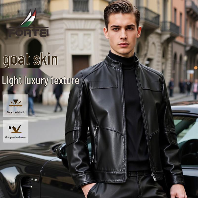 

Futing Мужская мотоциклетная кожаная куртка из натуральной козьей кожи со стойкой 4XL (190/108A)