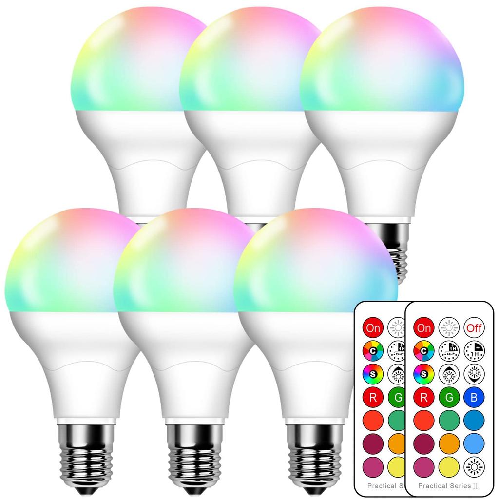 Remon 6er-Pack RGBW Fernbedienung E17 Farbwechselnde Glühbirnen, 12 Farben, Dimmbar, Mehrere Blinkmodi, Speicherfunktion, Timerfunktion, Energie