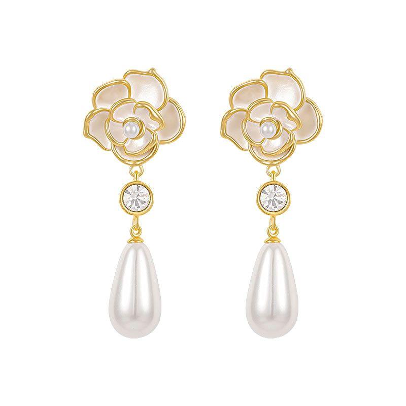 Temperament Water Drop Pearl Earrings Women 925 Silver Needle Flower