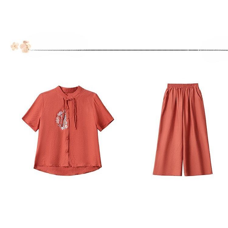 Elegant Loose Fit Summer Tops for Women Anti Aging Chinese Style Two Piece Set Cover Belly
