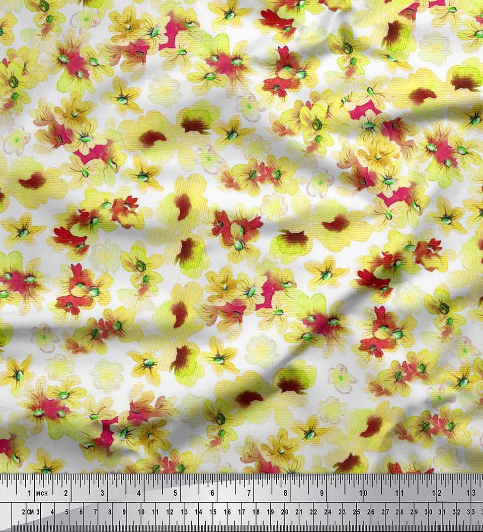 

Японська креп-сатин Soimoi Тканина з квітковим принтом «Барвінок» 1 метр 42 дюйма 42 Inch Wide - Poly Crepe жовтий
