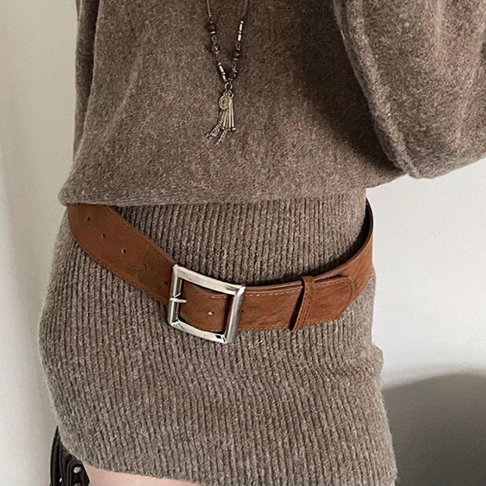 Square Buckle Wide Belt Jeans Decor Trouser Decoration Elegant Pu Waistbands  Daily