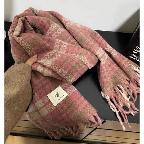 

Женский шарф розового цвета на осень и зиму 2025 года, высококачественный, универсальный, повседневный стиль, простой и теплый, яркий, клетчатый белый студенческий шарф 200*60CM роза розовый