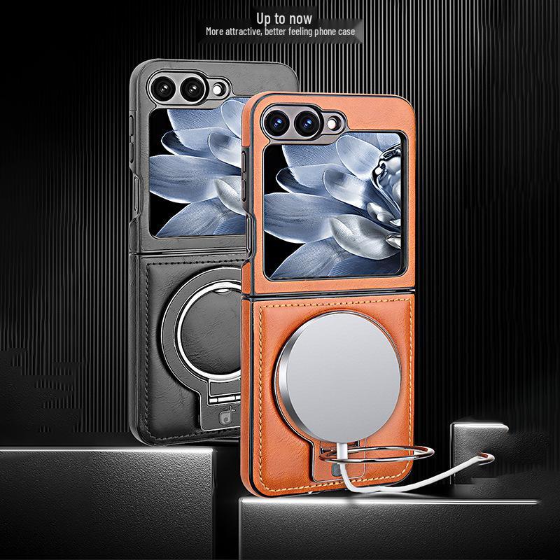 Foldable Magnetic Stand for Samsung Z Flip 5/6 - Drop-Proof Full Coverage Business Leather Case
