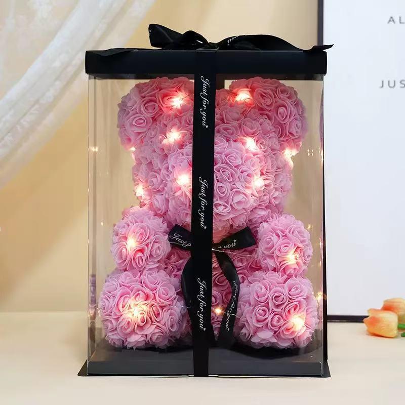Preserved Rose Flower Bear for Teacher's Day, Christmas, Valentine's, Birthday - Real Flower Gift