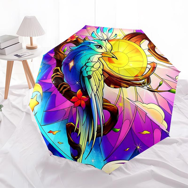 1pc Stained Glass Bird Auto-Folding Umbrella: Portable 3-Fold Design with Iron Frame, Perfect for Outdoor Use, Festive Gifts, Travel, Daily Use, and F