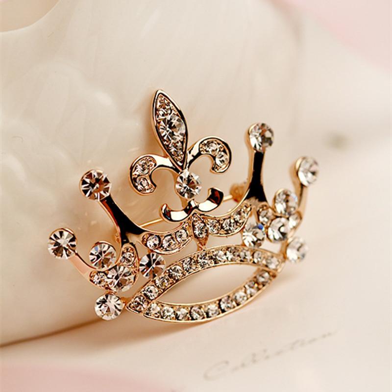 Fashion Charm Crystal Crown Brooch Retro Big Royal Brooch Rhinestones Brooch Woman Jewelry Wedding Corsage Handmade