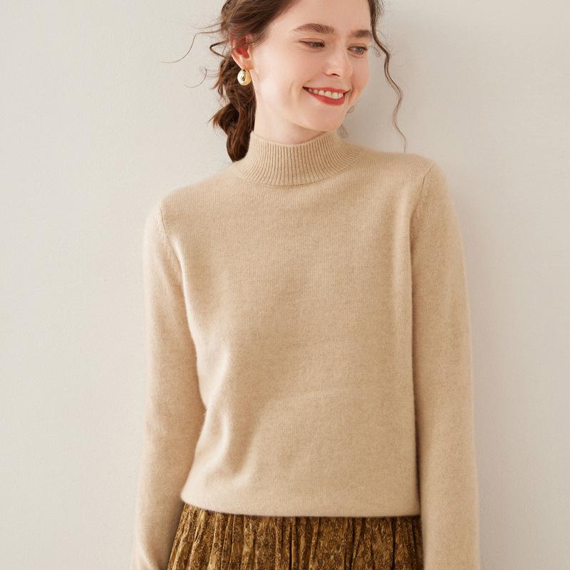 Women's Cashmere Knit Sweater - Soft, Warm, Long Sleeve Half-High Neck for Autumn & Winter