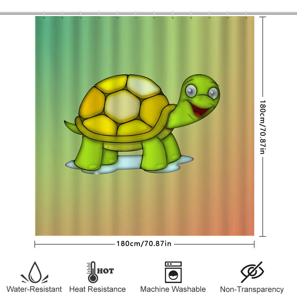 Kids Cartoon Turtle Shower Curtain Cute Children'S Bathroom Decor Waterproof Fabric Available In Multiple Sizes For Home Bathing