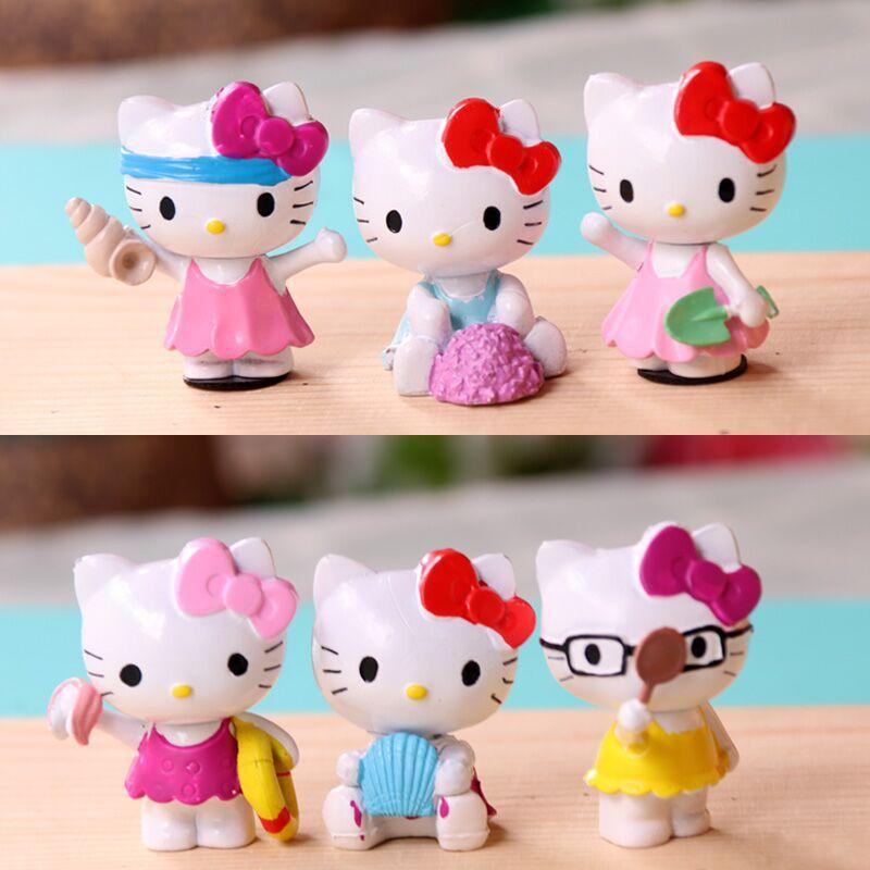 6pcs/set Hello Kitty Figure Mini Cartoon KT Cat Toy PVC Hello Kitty Doll Anime Cosplay Cake Decoration Children’s Birthday Gifts