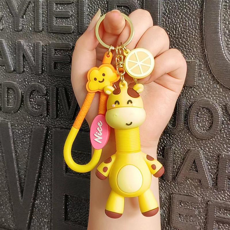Creative Stretchable Giraffe Car Keychain Adorable Silicone Bag Accessory