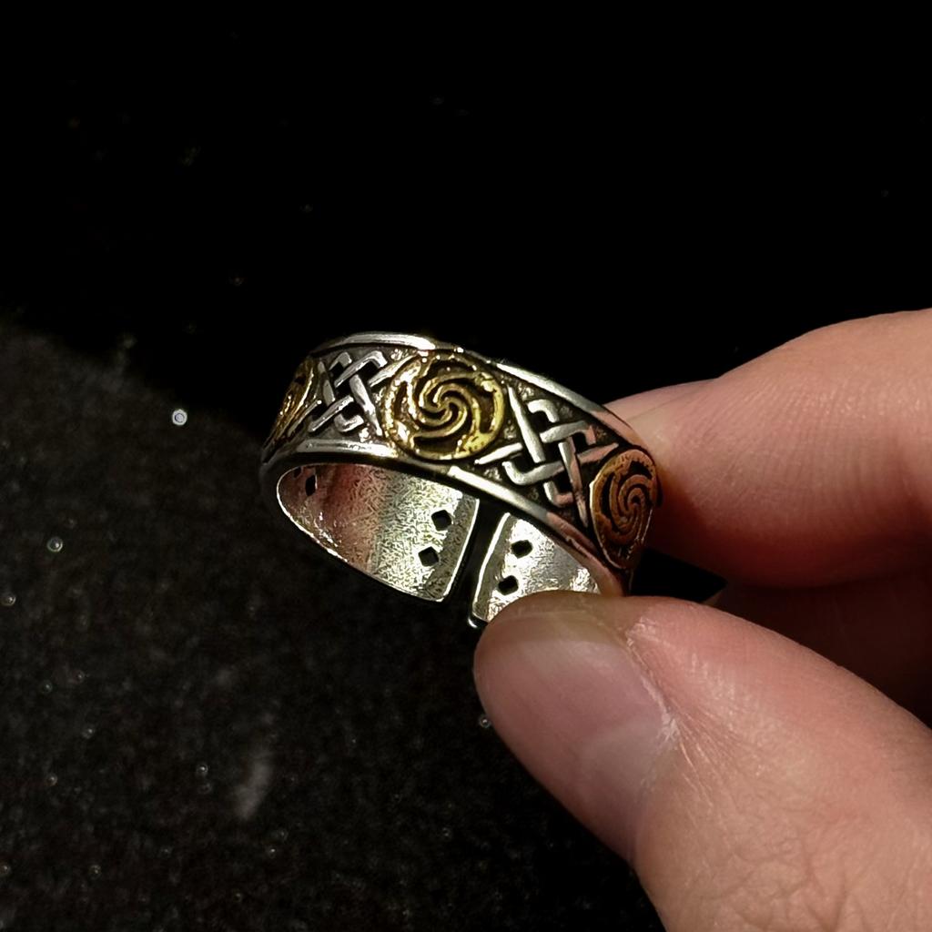 Retro Celtic Dara Knot & Spiral Pattern Adjustable Open Ring For Men Silver-plated Copper Punk Gothic Edgy Accessories