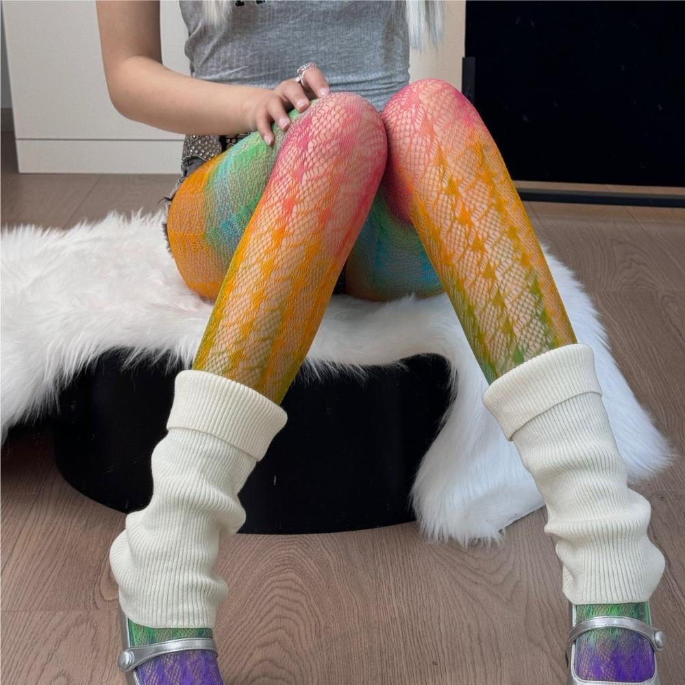 Spring New Y2K Vintage Girls Hollowed Out Stockings Sexy Sweet Lace Gothic Colourful Fishing Net Stockings Jk Pantyhose