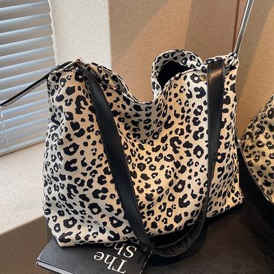 Neue Leopard Crossbody Canvas Tasche Neue Mode Nische Einkaufstasche Große Kapazität Einzelne Schulter Canvas Tasche