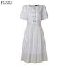 ZANZEA Women Casual Round Neck Short Sleeve Print Dress
