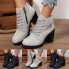 Scarpe da Donna Stivali con Tacco Alto Chunky Stivali in Pelle alla Moda con Tacco Chunky Stivali da Donna Traspiranti Stivali Rotondi Donna Zip