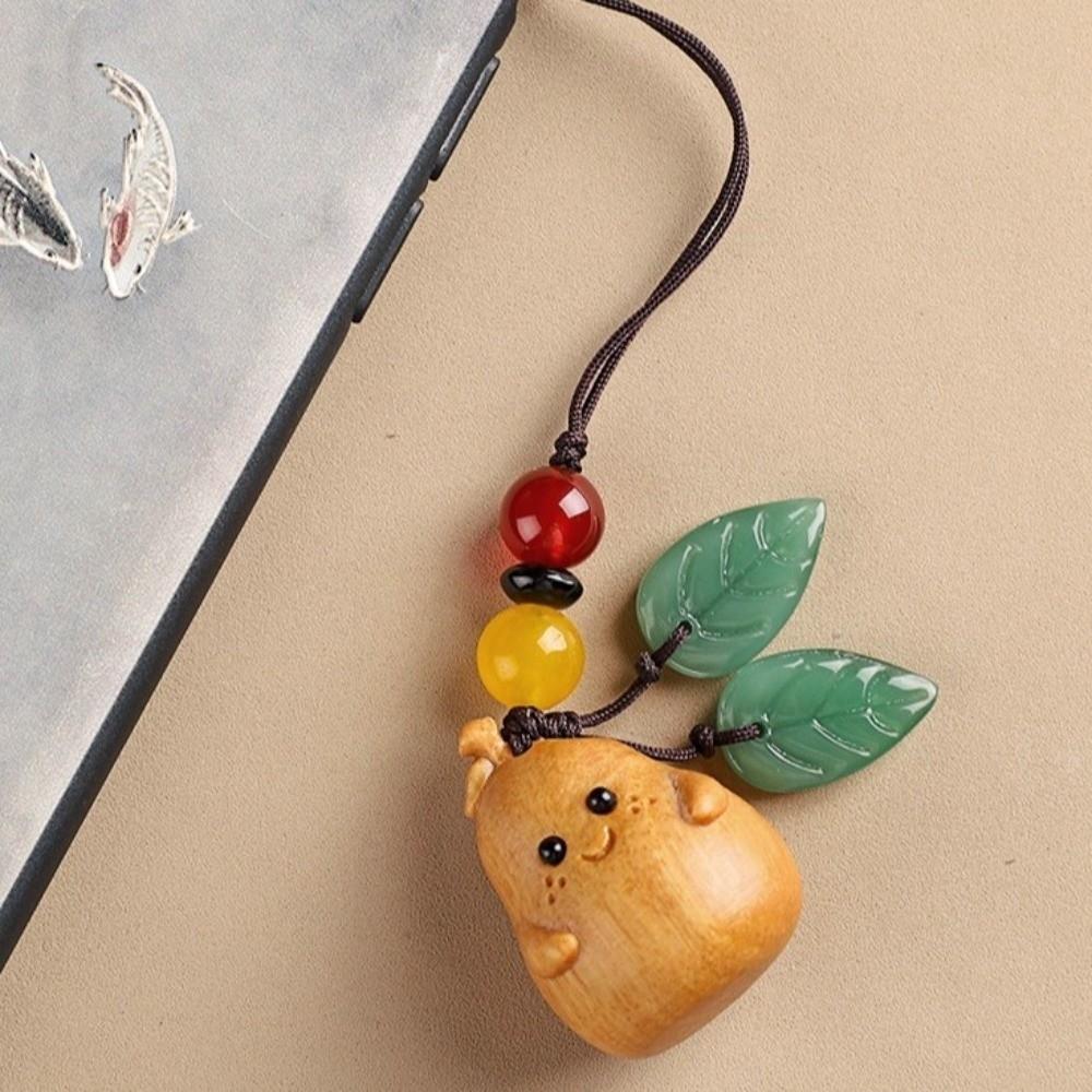 Sandalwood Bag Pendant Cartoon Wood Phone Chain Cute Pear Key Chain Jewelry Findings