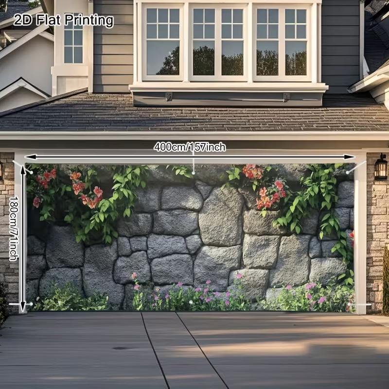 2D Grobe Steinmauer Kletterpflanze Garage Hintergrund Banner
