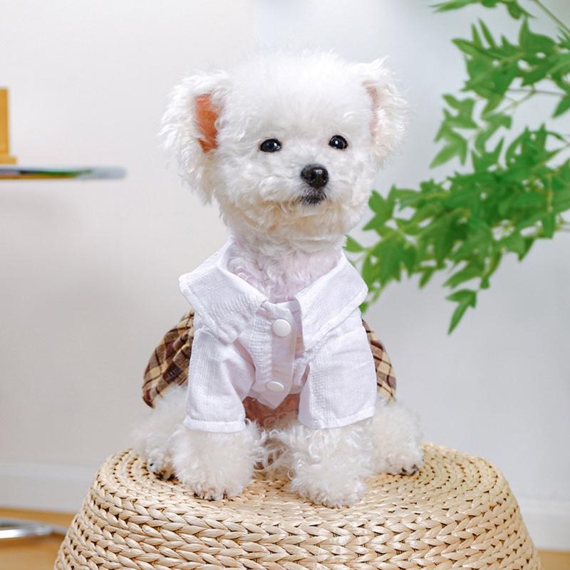 Pet Dog Shirtdress Tartan Dresses for Cat Elegant Dogs Dresses Puppy Clothes Cats Costume Four Season Party Clothing