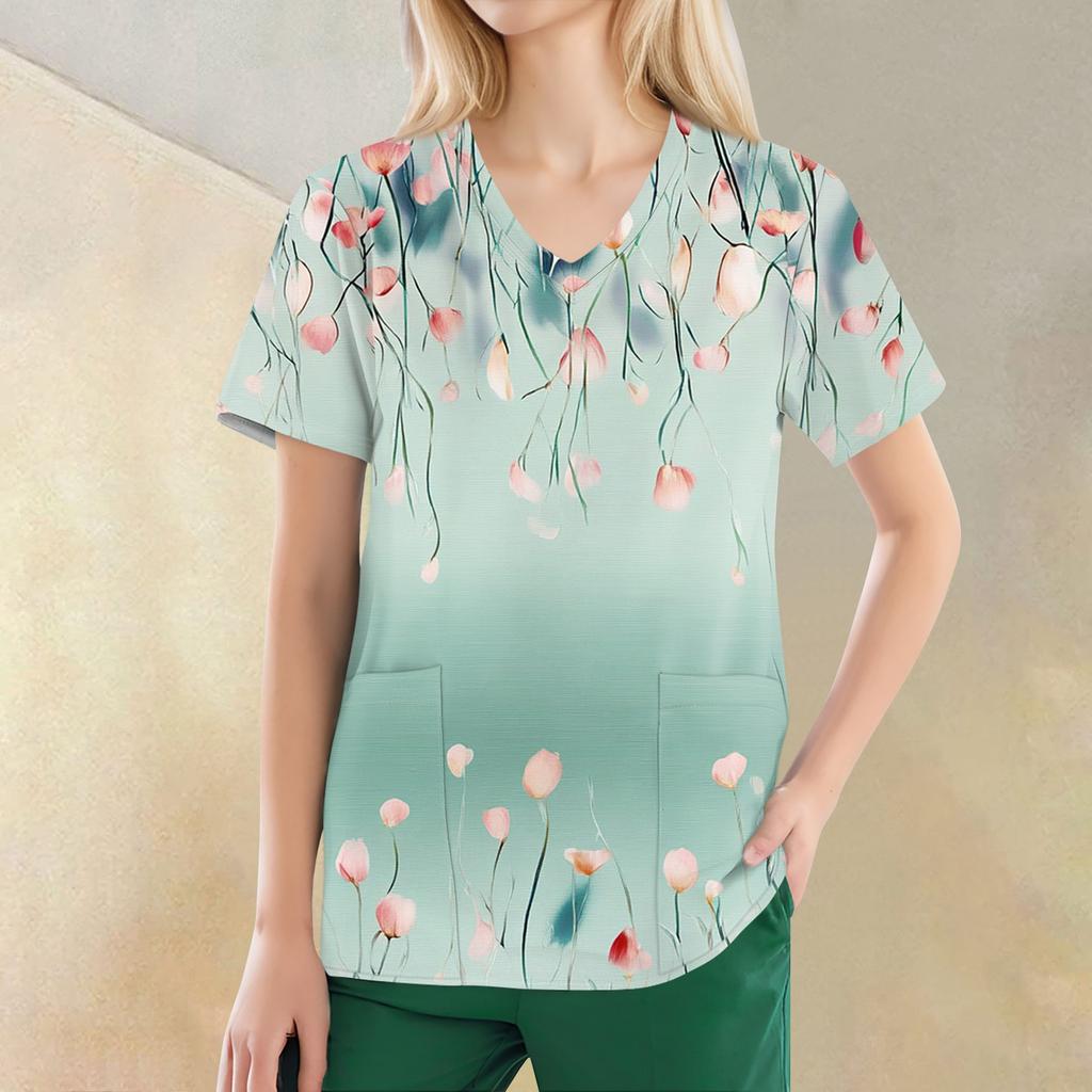 Women's V-neck Fashion Casual Printed Tops And Protective Workwear
